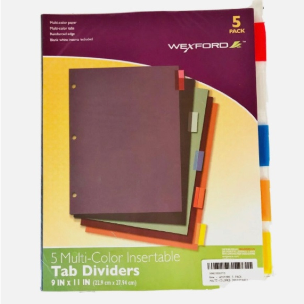💎$FREE💎 Wexford 5 Multi-Color Insertable
Tab Dividers
9 IN X 11 IN